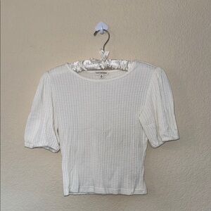 EARTHBOUND White Ribbed Blouse with Puff Sleeves
